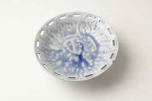 瑠璃釉梅花文透鉢 田香焼（豊前）