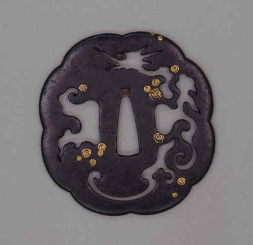 神吉楽寿 《雨龍透金渦象嵌鐔》