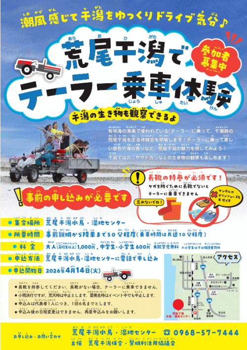 荒尾干潟でテーラー乗車体験