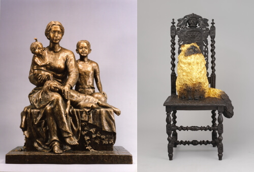 （左）富永直樹《慈愛》（右）富永直樹《大将の椅子》