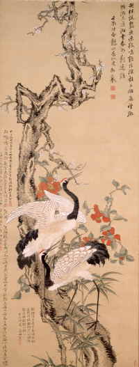 田能村竹田《歳寒三友雙鶴図》